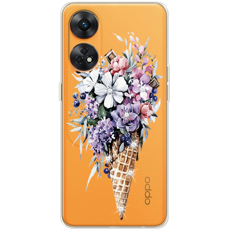 Чехол со стразами OPPO Reno 8T 4G Ice Cream Flowers