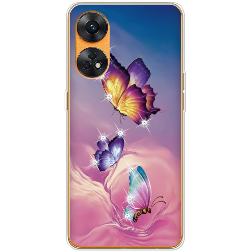 Чехол со стразами OPPO Reno 8T 4G Butterflies