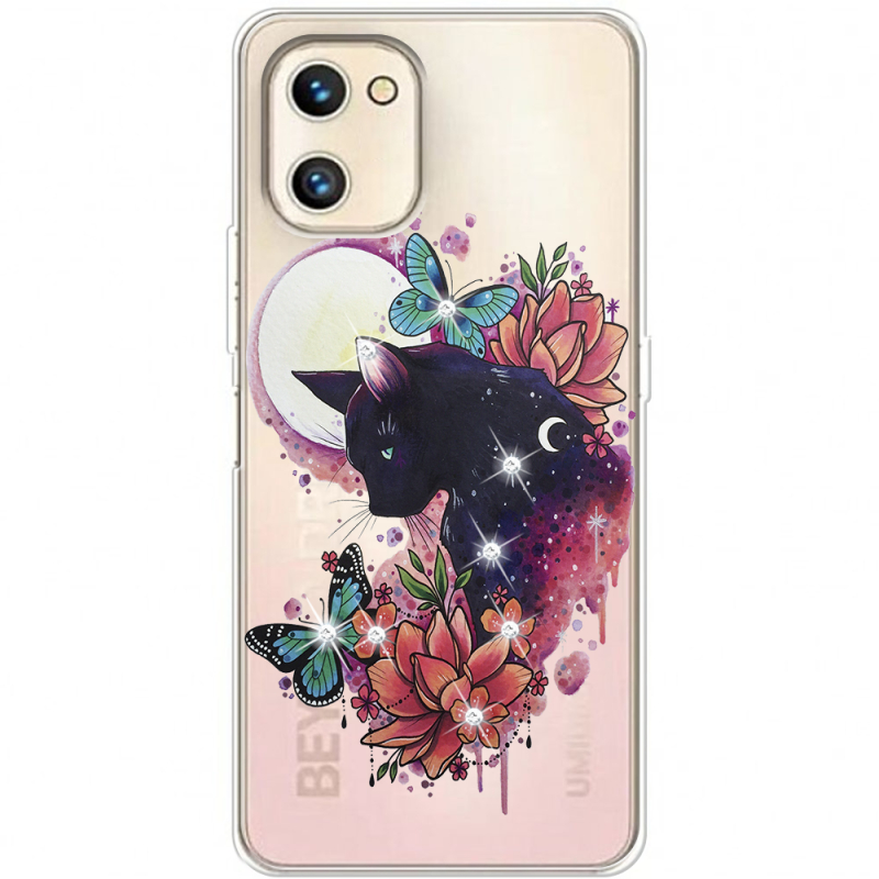 Чехол со стразами Umidigi A13S Cat in Flowers