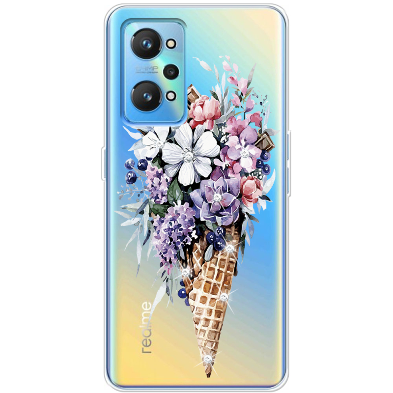 Чехол со стразами Realme GT2 Ice Cream Flowers