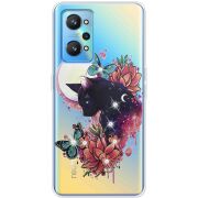 Чехол со стразами Realme GT Neo 2 Cat in Flowers