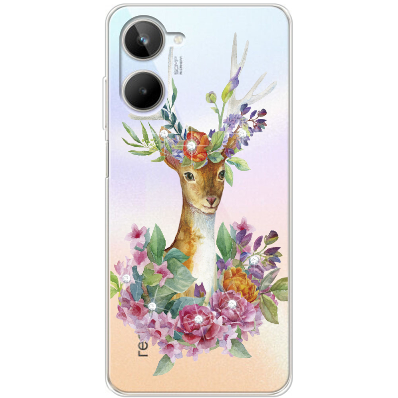Чехол со стразами Realme 10 4G Deer with flowers