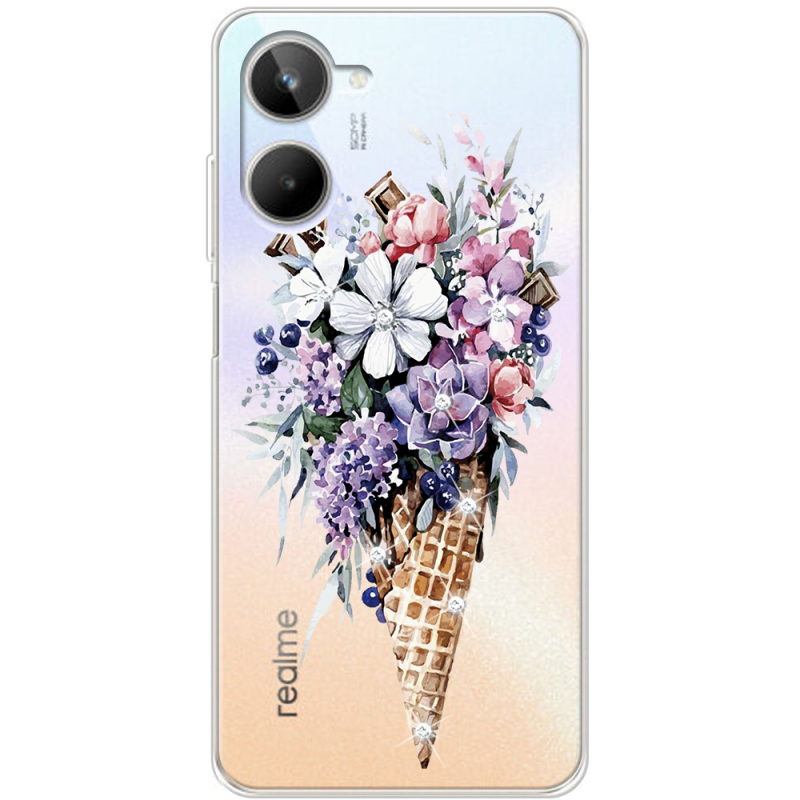 Чехол со стразами Realme 10 4G Ice Cream Flowers