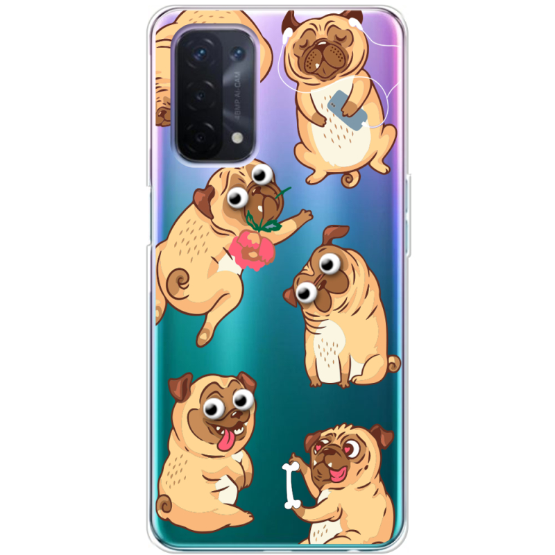 Прозрачный чехол BoxFace OPPO A54 5G с 3D-глазками Pug