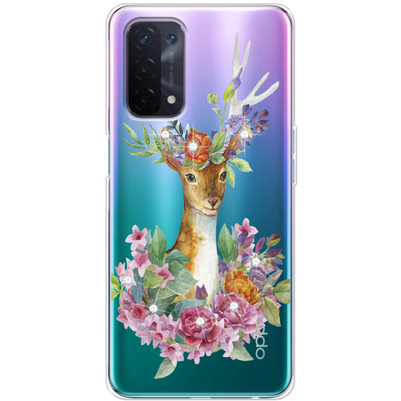 Чехол со стразами OPPO A54 5G Deer with flowers