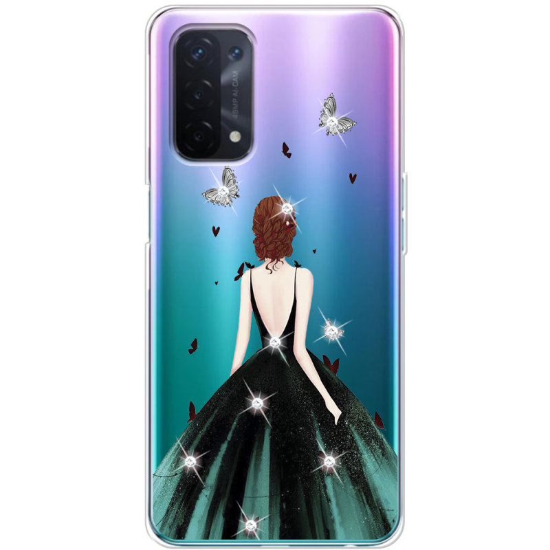 Чехол со стразами OPPO A54 5G Girl in the green dress