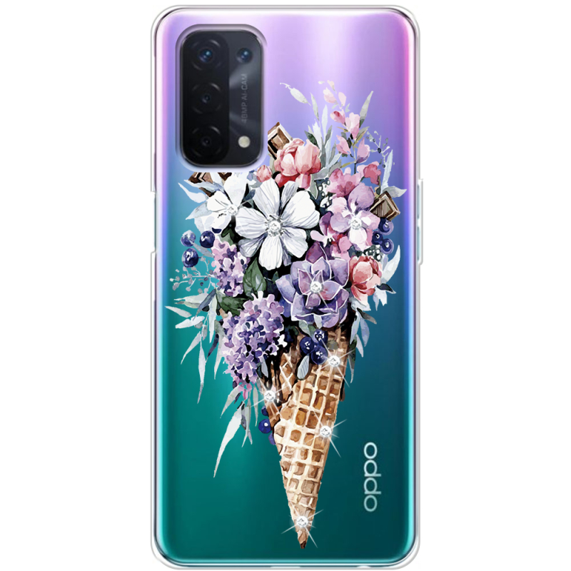 Чехол со стразами OPPO A54 5G Ice Cream Flowers