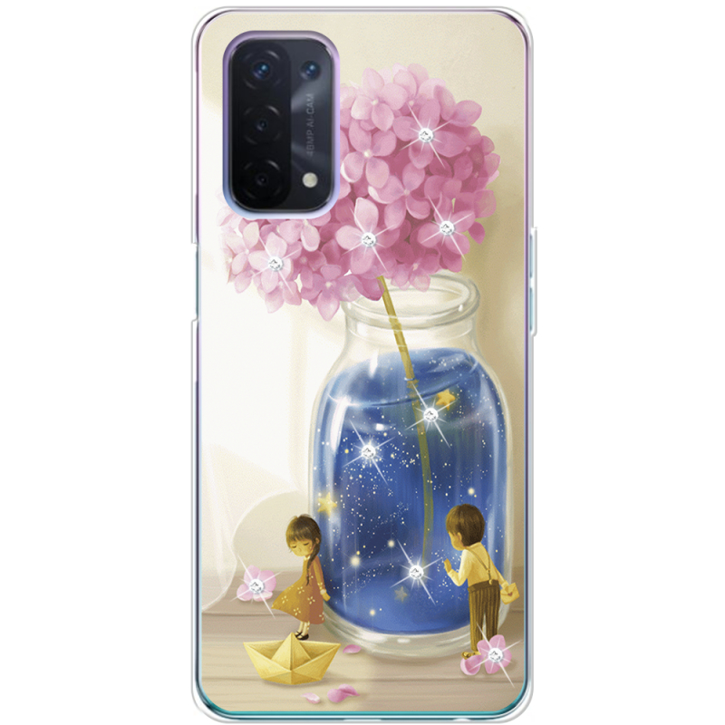 Чехол со стразами OPPO A54 5G Little Boy and Girl