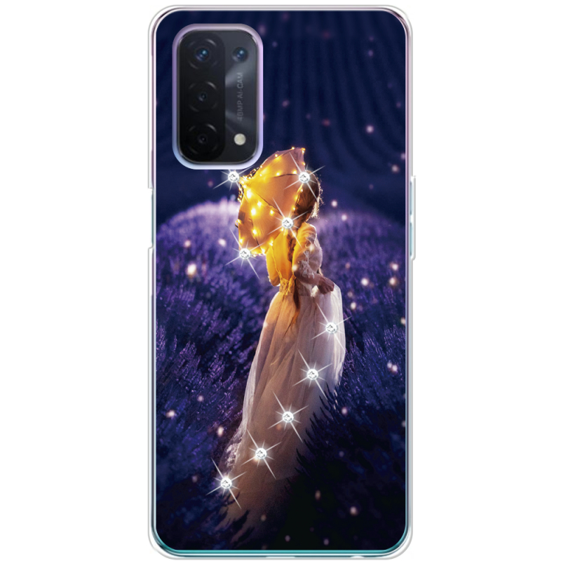 Чехол со стразами OPPO A54 5G Girl with Umbrella