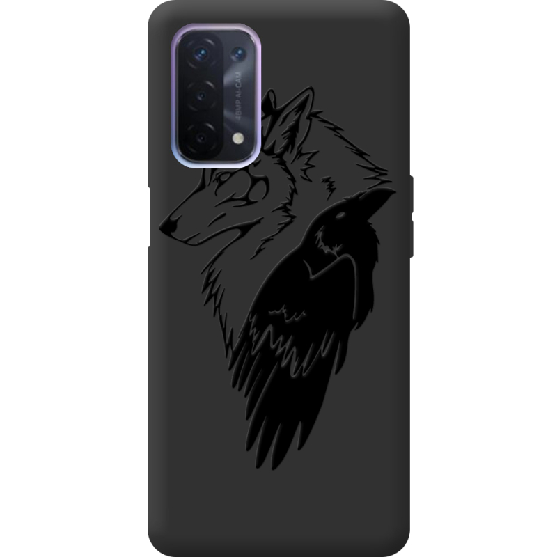 Черный чехол BoxFace OPPO A74 5G Wolf and Raven