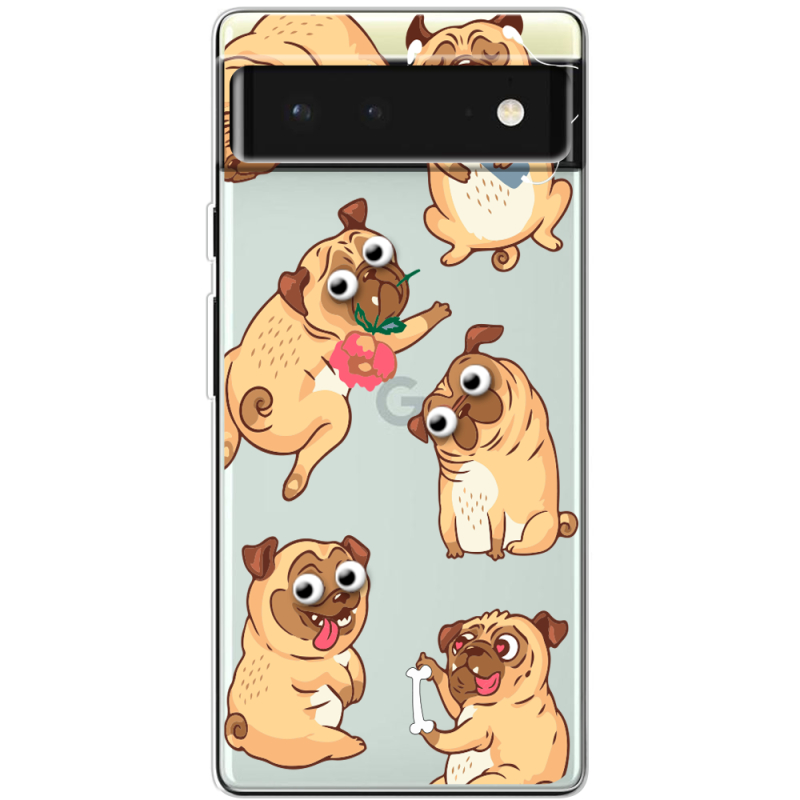 Прозрачный чехол BoxFace Google Pixel 6 с 3D-глазками Pug