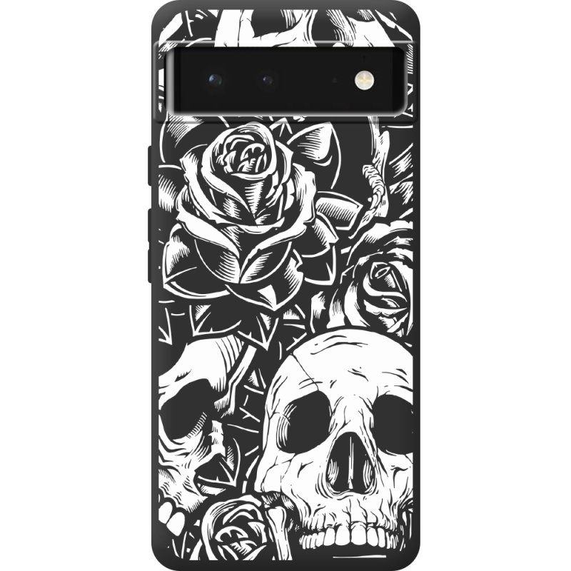 Черный чехол BoxFace Google Pixel 6 Skull and Roses