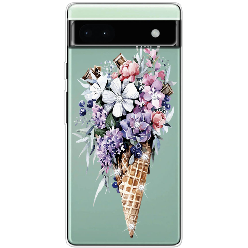 Чехол со стразами Google Pixel 6A Ice Cream Flowers