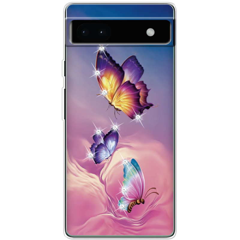 Чехол со стразами Google Pixel 6A Butterflies