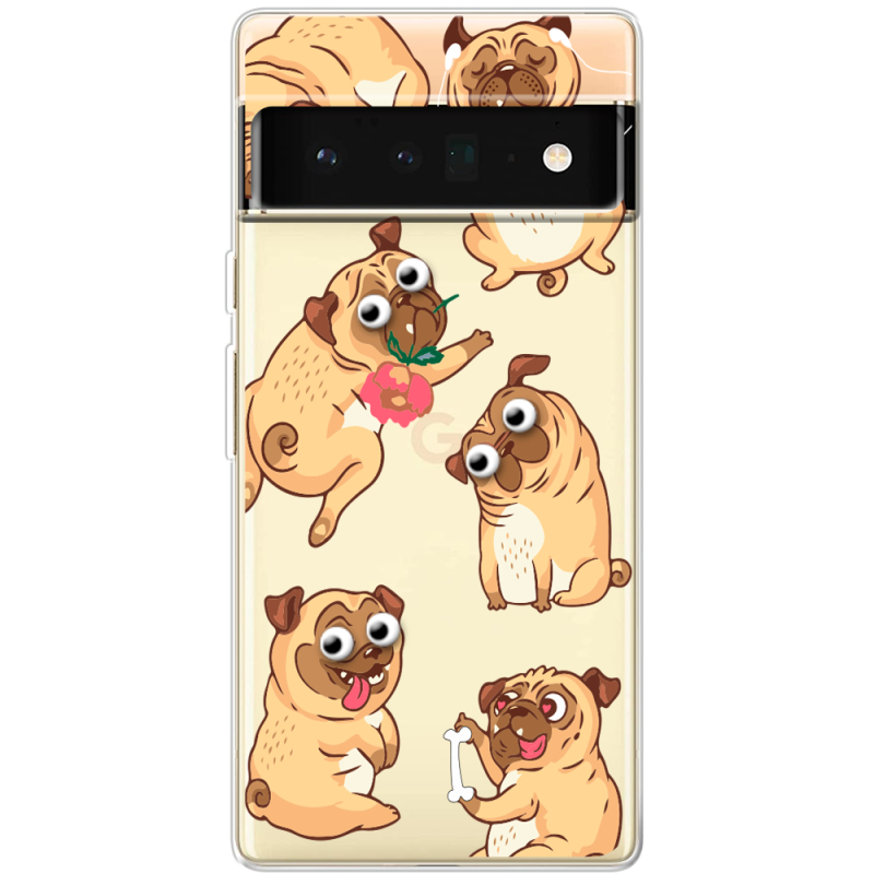 Прозрачный чехол BoxFace Google Pixel 6 Pro с 3D-глазками Pug