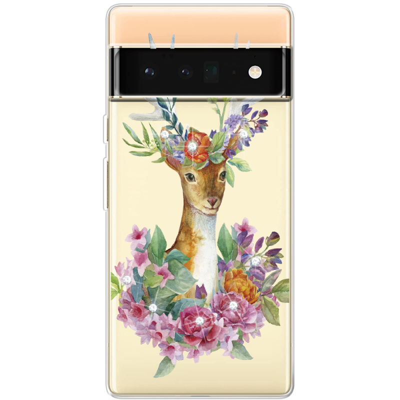 Чехол со стразами Google Pixel 6 Pro Deer with flowers