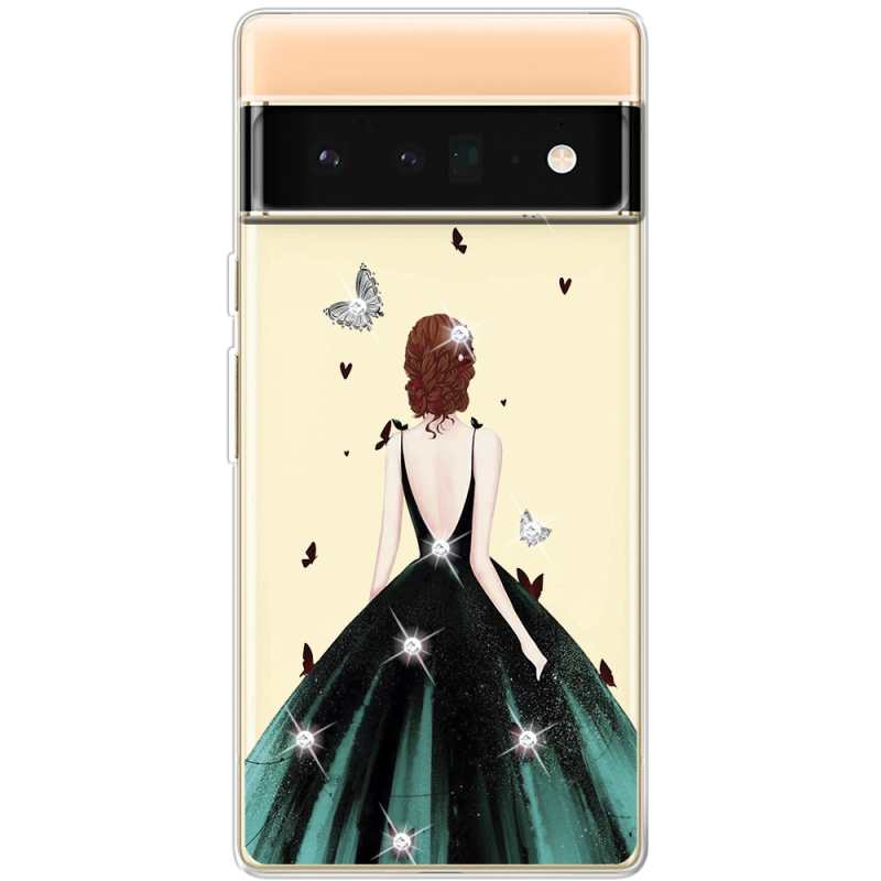Чехол со стразами Google Pixel 6 Pro Girl in the green dress