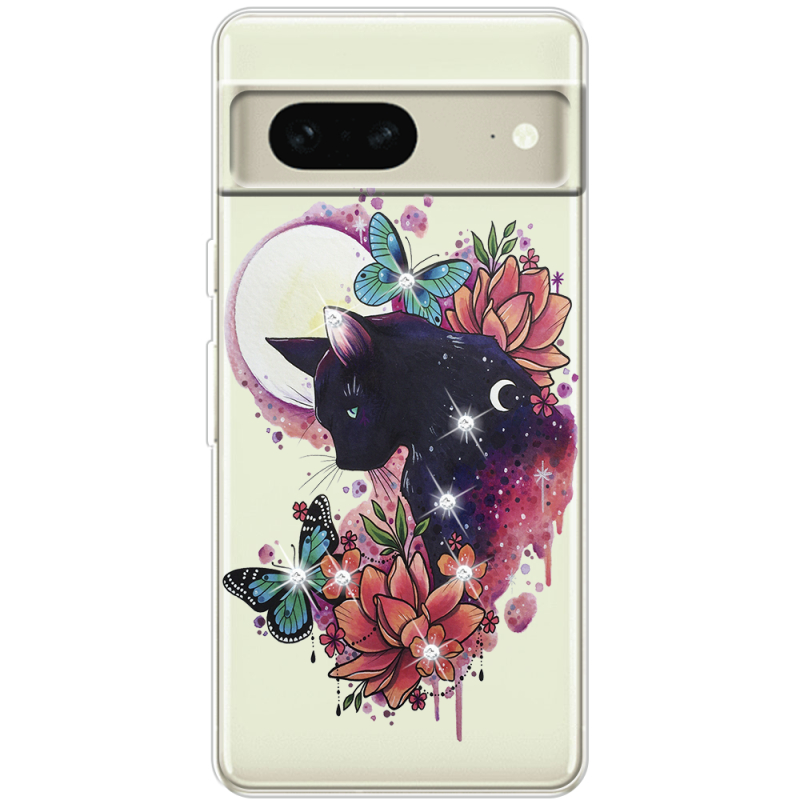 Чехол со стразами Google Pixel 7 Cat in Flowers