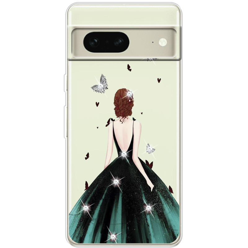 Чехол со стразами Google Pixel 7 Girl in the green dress