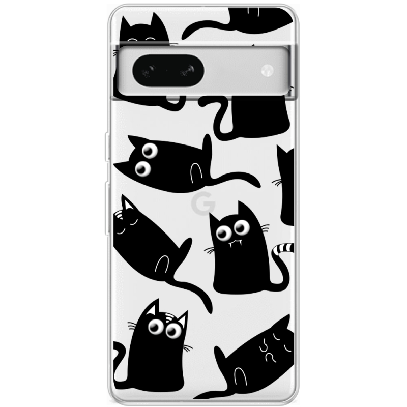 Прозрачный чехол BoxFace Google Pixel 7A с 3D-глазками Black Kitty