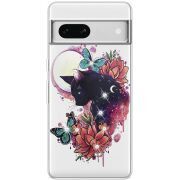 Чехол со стразами Google Pixel 7A Cat in Flowers