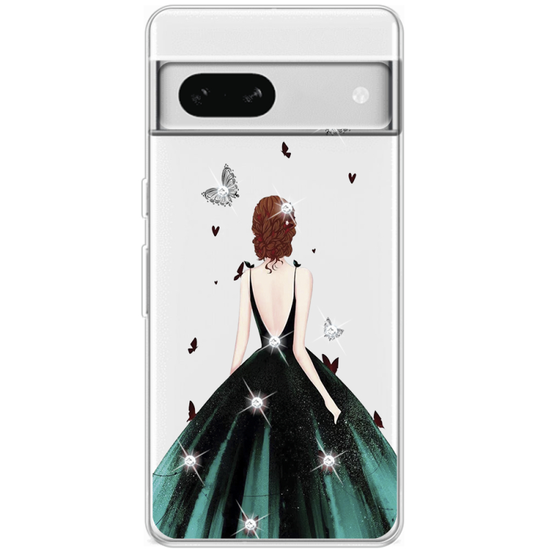 Чехол со стразами Google Pixel 7A Girl in the green dress