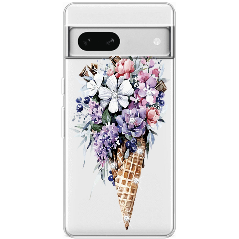 Чехол со стразами Google Pixel 7A Ice Cream Flowers