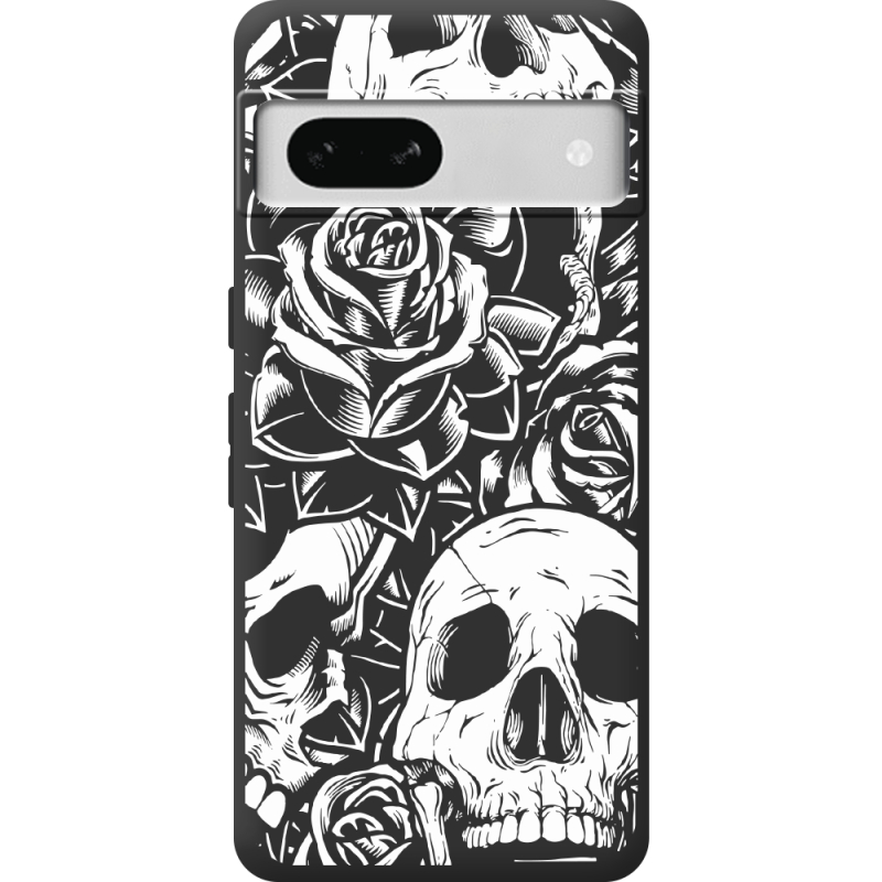 Черный чехол BoxFace Google Pixel 7A Skull and Roses