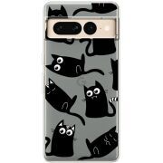 Прозрачный чехол BoxFace Google Pixel 7 Pro с 3D-глазками Black Kitty