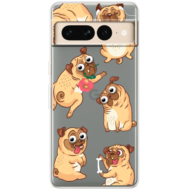 Прозрачный чехол BoxFace Google Pixel 7 Pro с 3D-глазками Pug