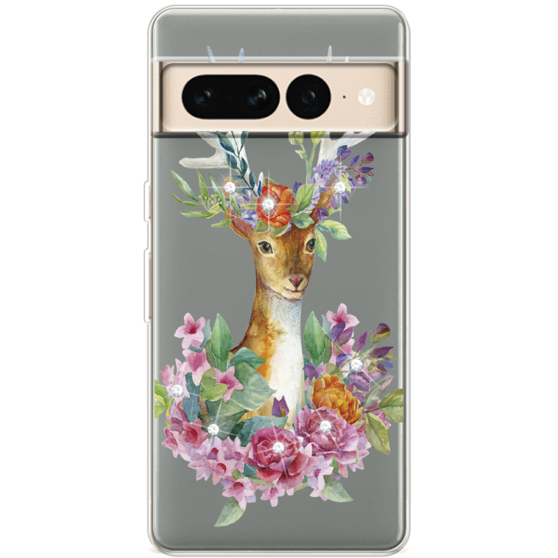 Чехол со стразами Google Pixel 7 Pro Deer with flowers