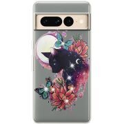 Чехол со стразами Google Pixel 7 Pro Cat in Flowers