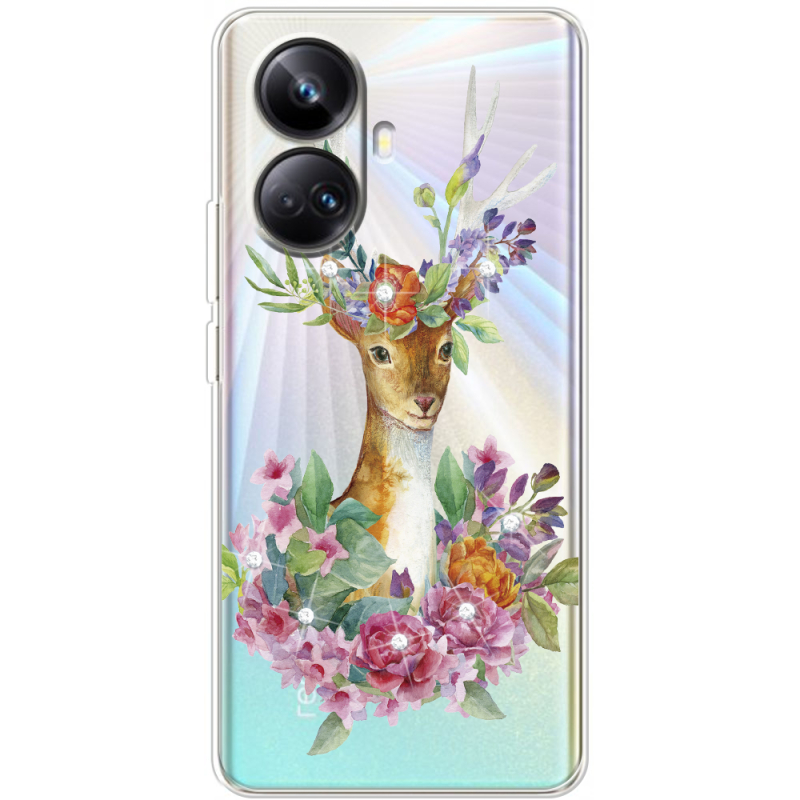 Чехол со стразами Realme 10 Pro Plus Deer with flowers