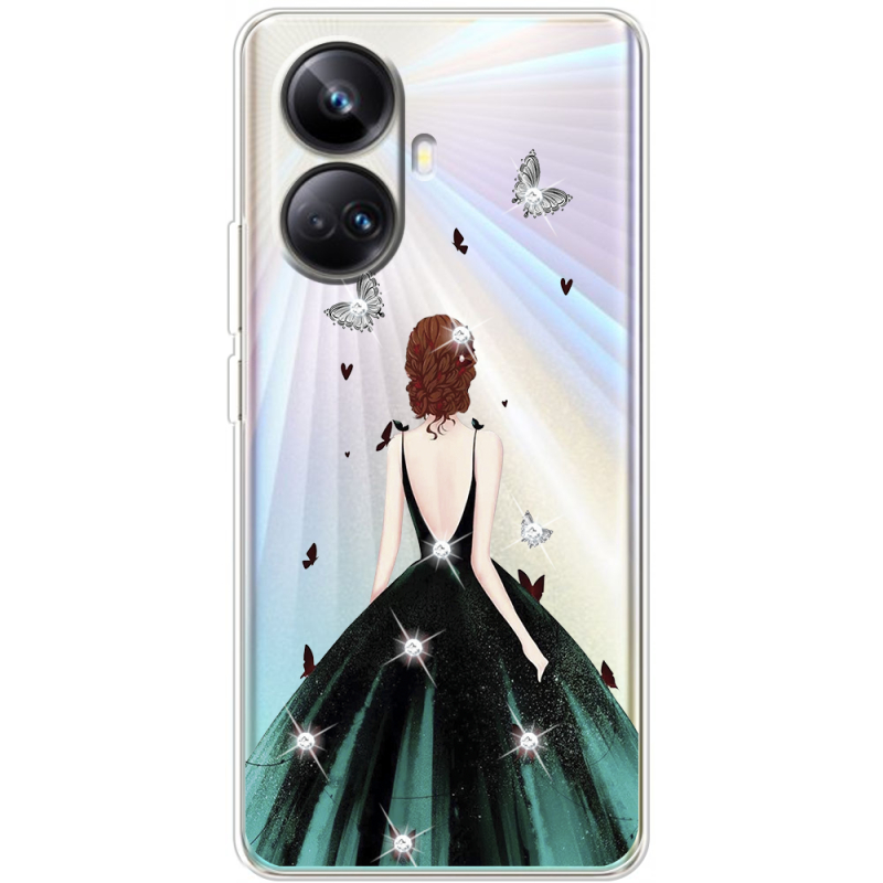 Чехол со стразами Realme 10 Pro Plus Girl in the green dress