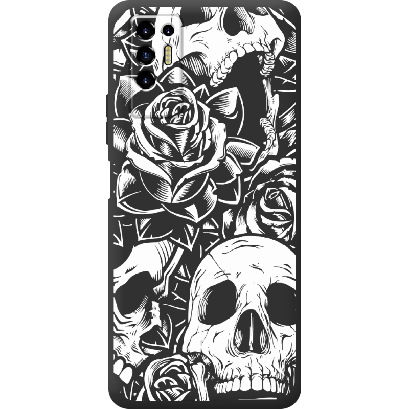 Черный чехол BoxFace Tecno POVA 2 Skull and Roses