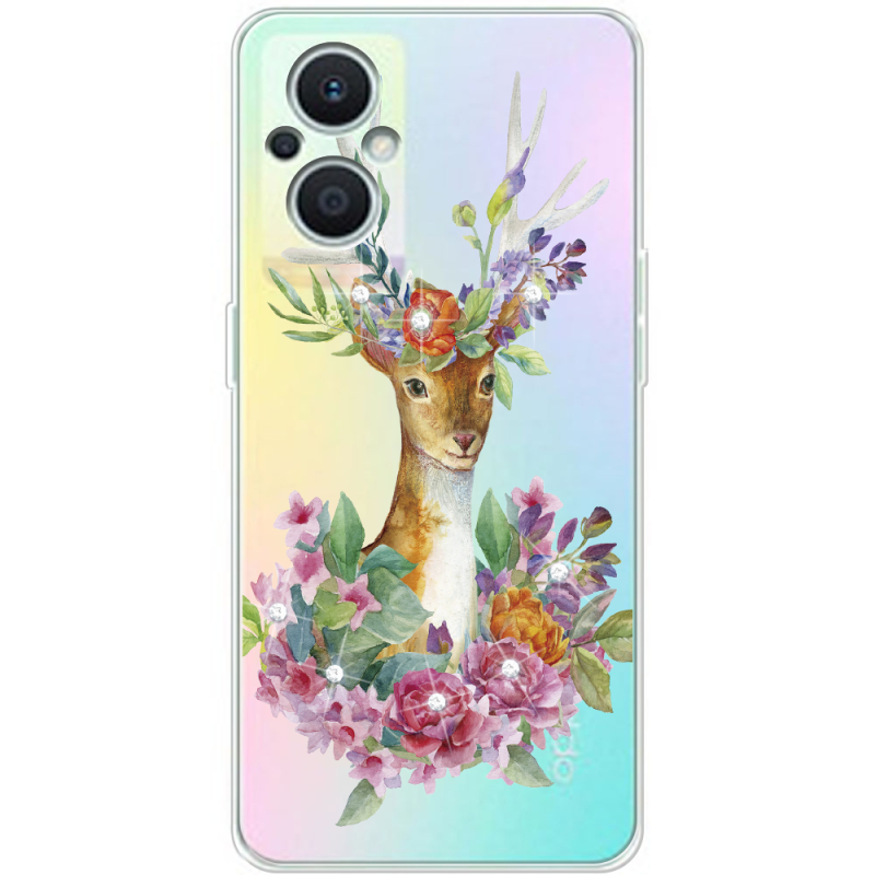 Чехол со стразами OPPO Reno 7 Lite 5G Deer with flowers