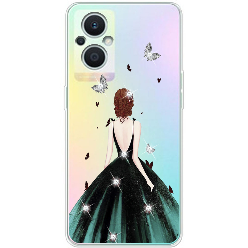 Чехол со стразами OPPO Reno 7 Lite 5G Girl in the green dress