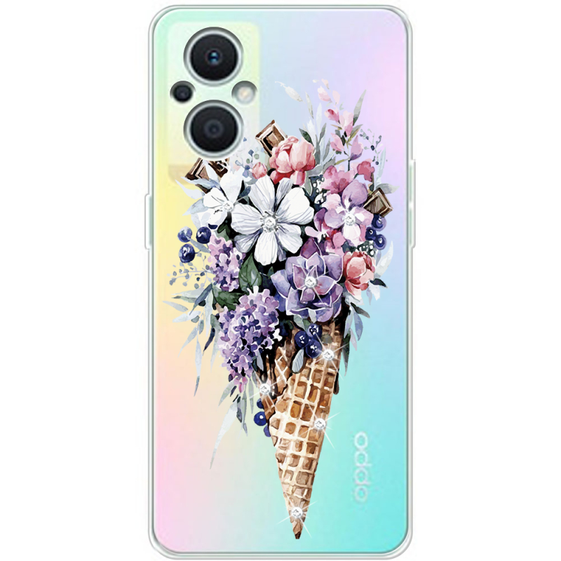 Чехол со стразами OPPO Reno 7 Lite 5G Ice Cream Flowers