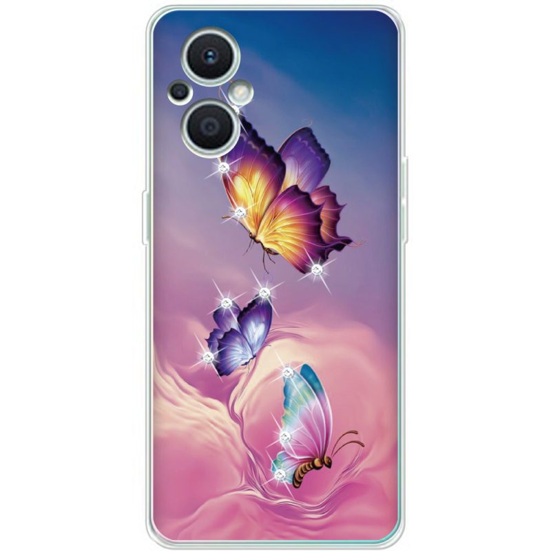 Чехол со стразами OPPO Reno 7 Lite 5G Butterflies