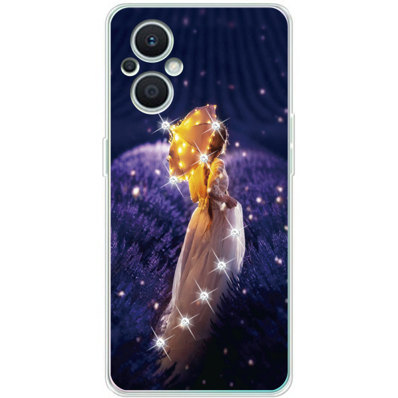 Чехол со стразами OPPO Reno 7 Lite 5G Girl with Umbrella