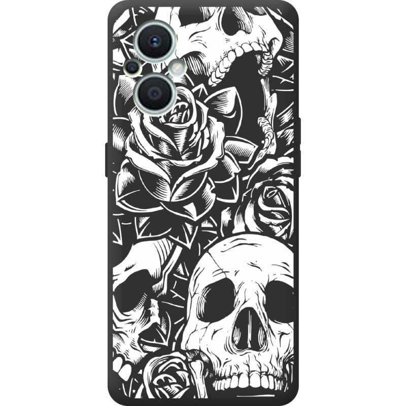 Черный чехол BoxFace OPPO Reno 7 Lite 5G Skull and Roses