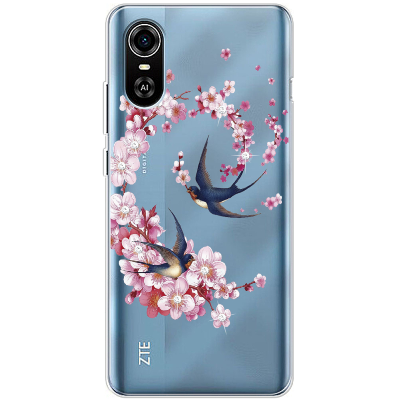 Чехол со стразами ZTE Blade A31 Plus Swallows and Bloom