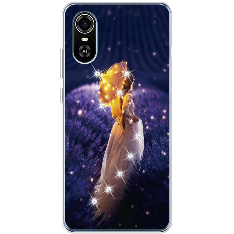 Чехол со стразами ZTE Blade A31 Plus Girl with Umbrella