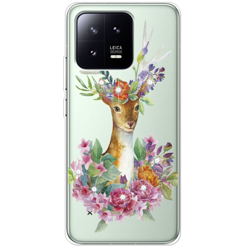 Чехол BoxFace со стразами Xiaomi 13 Deer with flowers