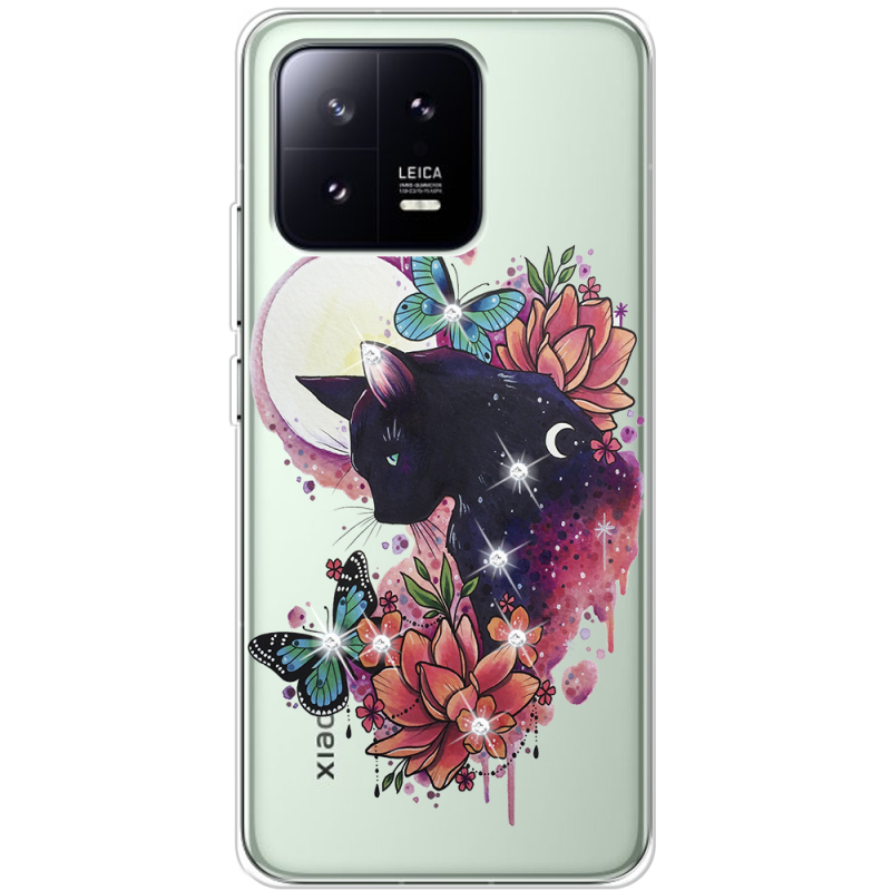 Чехол BoxFace со стразами Xiaomi 13 Cat in Flowers