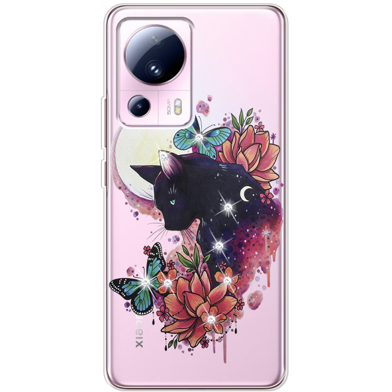 Чехол BoxFace со стразами Xiaomi 13 Lite Cat in Flowers