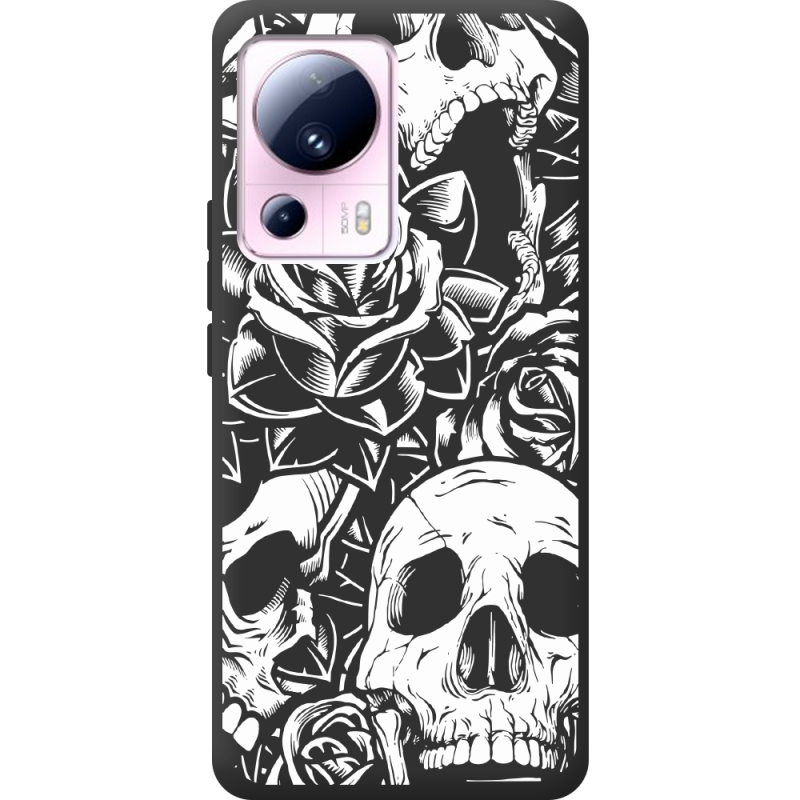 Черный чехол BoxFace Xiaomi 13 Lite Skull and Roses