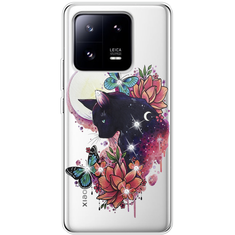 Чехол BoxFace со стразами Xiaomi 13 Pro Cat in Flowers