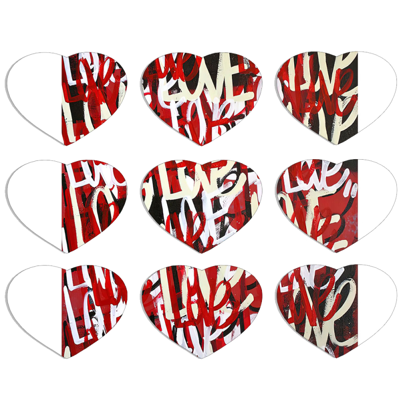 Магнитные фотопазлы Сердце 50 на 50 набор 9 штук Love Graffiti