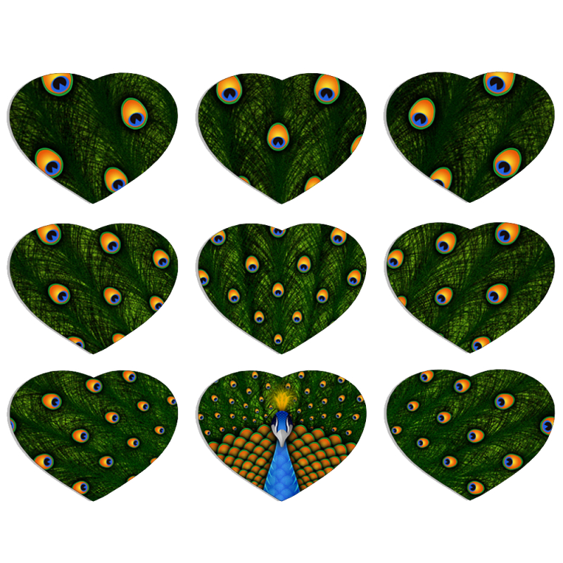 Магнитные фотопазлы Сердце 50 на 50 набор 9 штук Peacocks Tail